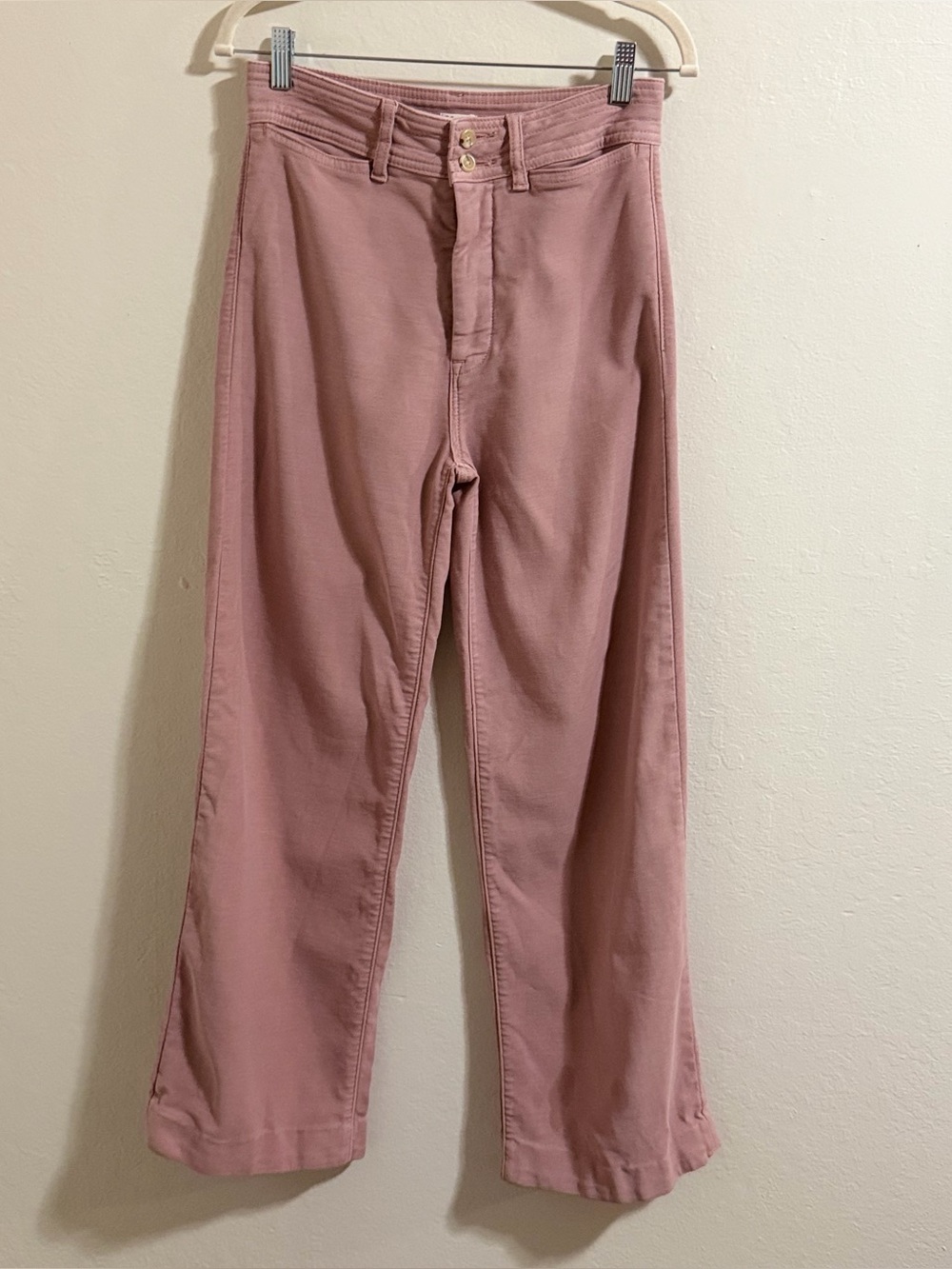 Faherty Stretch Terry Harbor Pants Mauve Pink Wide Leg High Rise Size 27 cotton